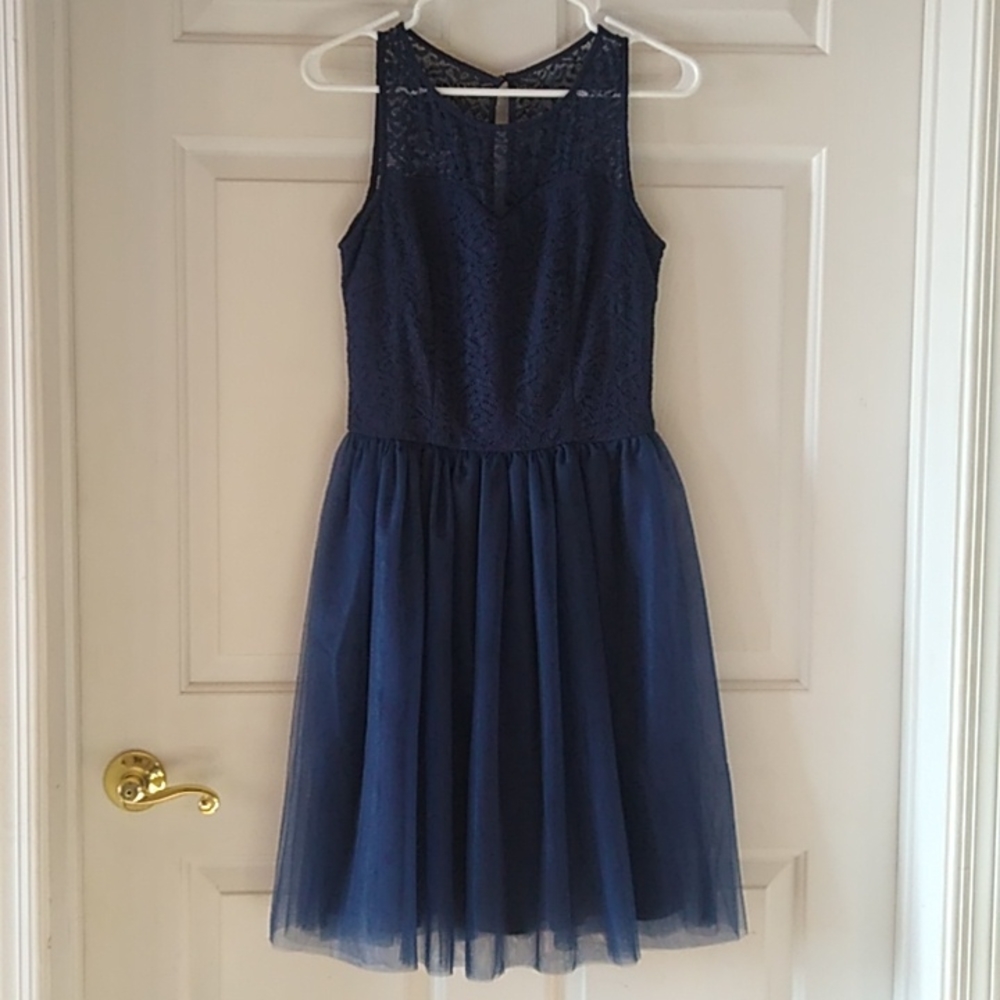 Blue lace dress with tulle bottom